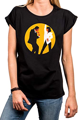 MAKAYA T-Shirt Manga Corta - MIA & Vincent Bailando - Camiseta para Mujer Pulp Fiction Negro Talla M