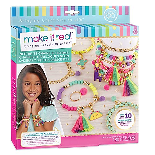 Make It Real-Las Cadenas y los encantos Neo-Brite.Cadena de Oro de Bricolaje Pulsera del Encanto Que Hace el Kit para Las niñas.Artes y Oficios Kit para Crear Pulseras con Cuentas