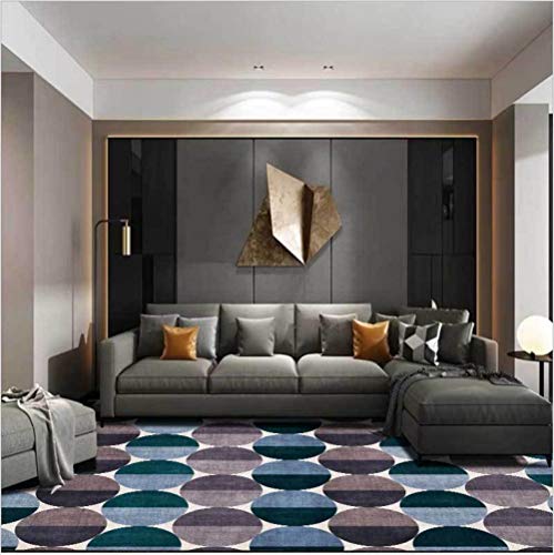 makeups17 alfombras Modernas Grandes Alfombra Interior Y Exterior fácil Mantenimiento Ideal para salón, Cocina,Geometría de semicírculo Multicolor Verde Azul Negro 180X260CM(5.9ft x 8.5ft)