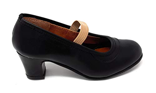 MALACA M-10 Box, Zapato Baile Flamenca Profesional para niña de Piel con Clavos en Puntera y tacón. (29 EU, Negro)