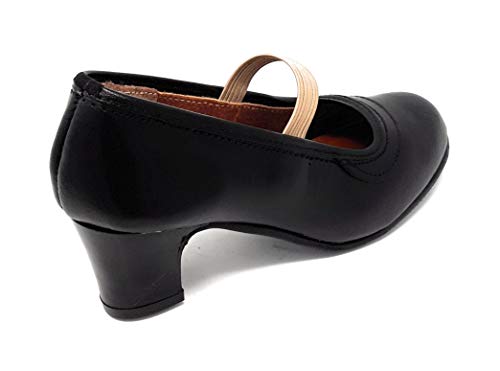MALACA M-10 Box, Zapato Baile Flamenca Profesional para niña de Piel con Clavos en Puntera y tacón. (29 EU, Negro)