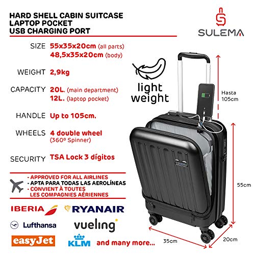 Maletas de Viaje de Cabina 55x40x20 con USB de Carga Equipaje de Mano Trolley rigida 4 Ruedas giratorias 360º candado TSA Maleta Ryanair, Grandes Resistentes Sulema Maletas de Viaje de Cabina 55x40x20 con USB de Carga Equipaje de Mano Trolley rigida 4 Ruedas giratorias 360º candado TSA Maleta Ryanair, Grandes Resistentes Sulema