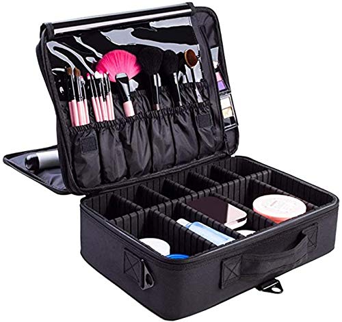 Maletín Neceser de Maquillaje Negro Amplio para Kits, Sets y Utensilios de Maquillaje y Belleza Portatil