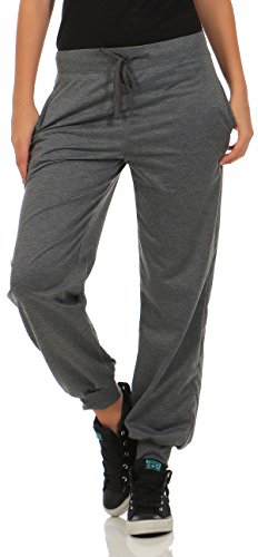 Malito H1206 – Pantalones de chánda lde mujer de diseño clásico | Pantalones de deporte en colores lisos | Bombachos para bailar | Pantalón de entrenamiento gris oscuro XL