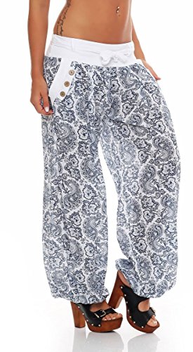 Malito Harem Pantalón con Orient Print Boyfriend Aladin Bombacho Sudadera Baggy Yoga 3488 Mujer Talla Única (Blanco)