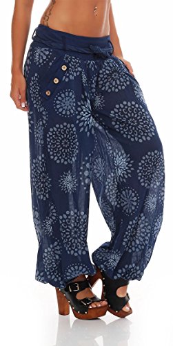 Malito Harem Pantalón con Veraniego Print Boyfriend Aladin Bombacho Sudadera Baggy Yoga 3481 Mujer Talla Única (Azul Oscuro)