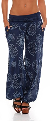 Malito Harem Pantalón con Veraniego Print Boyfriend Aladin Bombacho Sudadera Baggy Yoga 3481 Mujer Talla Única (Azul Oscuro)