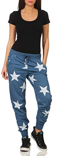 Malito Mujer Estrella Boyfriend Pantalón Sweatpants Fitness Harem Aladdin Baggy Talla Única 8025 (Color de Tejano)