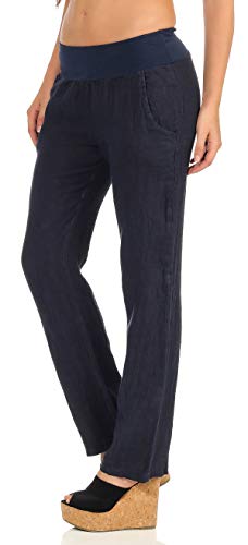 Malito Mujer Pantalón Lino Color Uni Pantalones Chino 7792 (Azul Oscuro, S)