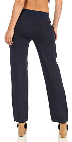 Malito Mujer Pantalón Lino Color Uni Pantalones Chino 7792 (Azul Oscuro, S)