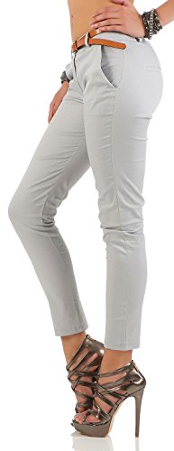 Malito Pantalones-Capri con Cinturón por imitación Chino-Pantalones 5388 Mujer (S, Gris Claro)