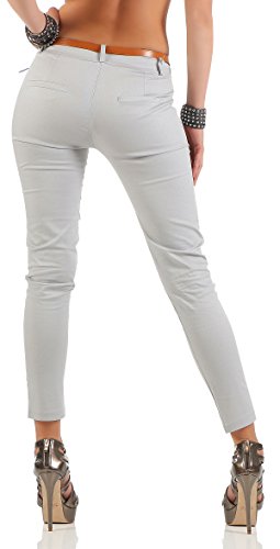 Malito Pantalones-Capri con Cinturón por imitación Chino-Pantalones 5388 Mujer (S, Gris Claro)
