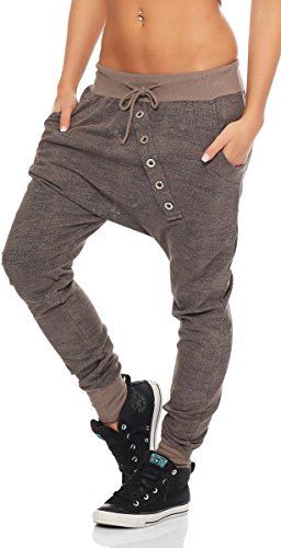 Malito Pantaloni Boyfriend en el „Tejer“ Design Baggy Aladin Bombacho Sudadera 7398 Mujer Talla Única (Fango)