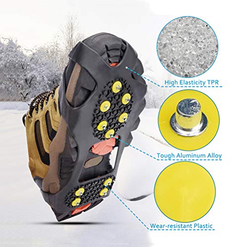 Mallalah 1 par de crampones de 10 Dientes para Exteriores Cubiertas Antideslizantes Zapatillas de Hielo para Hielo y Nieve Zapatillas con 10 uñas de Repuesto Size S