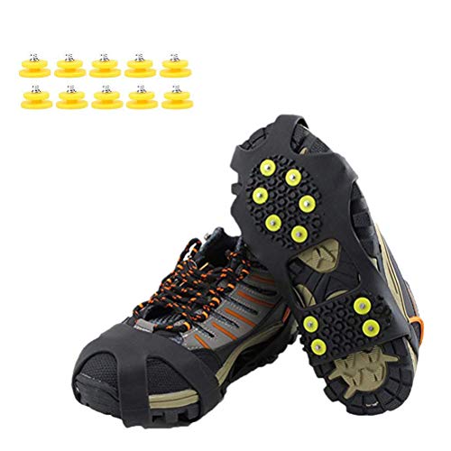 Mallalah 1 par de crampones de 10 Dientes para Exteriores Cubiertas Antideslizantes Zapatillas de Hielo para Hielo y Nieve Zapatillas con 10 uñas de Repuesto Size S