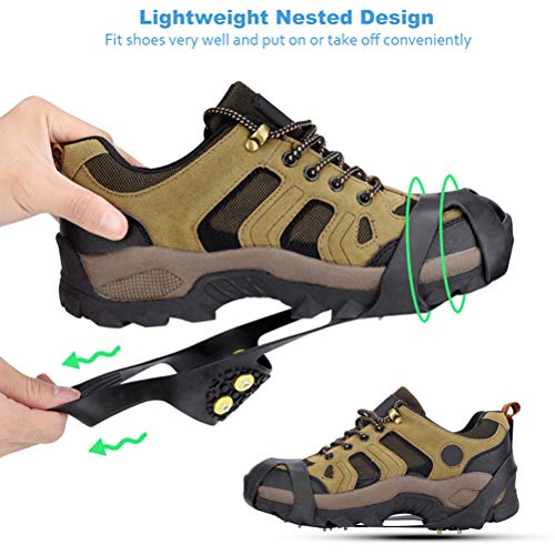 Mallalah 1 par de crampones de 10 Dientes para Exteriores Cubiertas Antideslizantes Zapatillas de Hielo para Hielo y Nieve Zapatillas con 10 uñas de Repuesto Size S