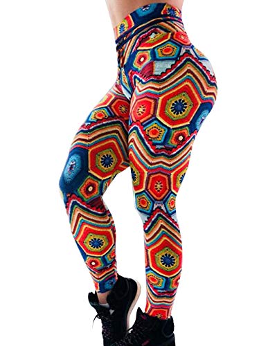 Mallas Deporte Mujer Leggins Fitness Push up Running Yoga Pantalón Medias Deportivas Multicolor 3D Impresión Arco Iris Gym Pantalones Deportivos Elástico Polainas para Pilates Ejercicio (E, L)