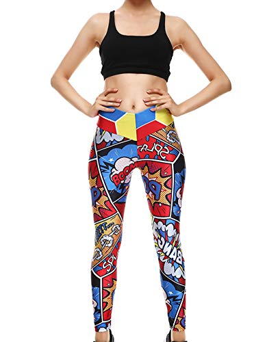 Mallas Deporte Mujer Leggins Yoga Pantalón Medias Deportivas Patrón de Dibujos Animados Gym Pantalones Deportivos Elástico Polainas para Running Pilates Fitness Ejercicio (A, XS)