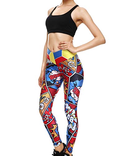 Mallas Deporte Mujer Leggins Yoga Pantalón Medias Deportivas Patrón de Dibujos Animados Gym Pantalones Deportivos Elástico Polainas para Running Pilates Fitness Ejercicio (A, XS)