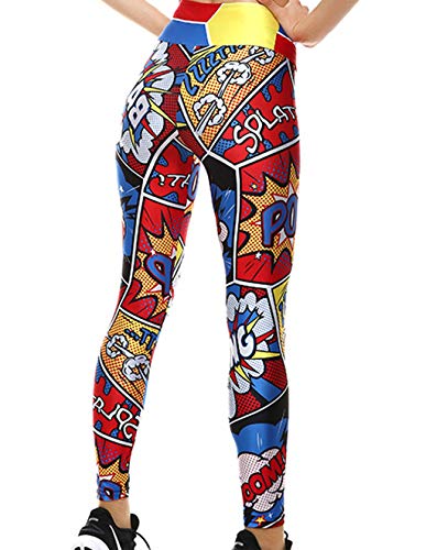 Mallas Deporte Mujer Leggins Yoga Pantalón Medias Deportivas Patrón de Dibujos Animados Gym Pantalones Deportivos Elástico Polainas para Running Pilates Fitness Ejercicio (A, XS)