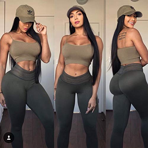 Mallas Push Up Sexy Fitness Leggings Mujeres Cintura Alta Elástico Poliéster Tobillo Leggins Mujer Slim Bodybuilding Workout Legging M Negro