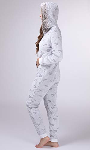 maluuna - Mono Pijama de Mujer de Tejido Polar, con puños en Las Mangas y Bajos Fruncidos, Extremadamente Suave y Mullido y con Pelo sintético, Color:Beige, Größe:32/34