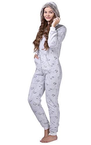 maluuna - Mono Pijama de Mujer de Tejido Polar, con puños en Las Mangas y Bajos Fruncidos, Extremadamente Suave y Mullido y con Pelo sintético, Color:Beige, Größe:32/34