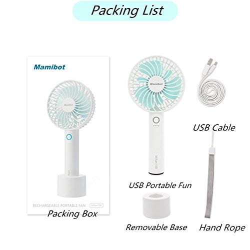 Mamibot Ventilador eléctrico recargable de mano 2600 mAh batería mano y colocar el escritorio para el hogar y los viajes, ventilador portátil de 12 horas de duración (blanco) Mamibot Ventilador eléctrico recargable de mano 2600 mAh batería mano y colocar el escritorio para el hogar y los viajes, ventilador portátil de 12 horas de duración (blanco)