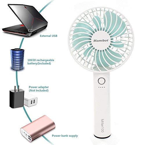 Mamibot Ventilador eléctrico recargable de mano 2600 mAh batería mano y colocar el escritorio para el hogar y los viajes, ventilador portátil de 12 horas de duración (blanco) Mamibot Ventilador eléctrico recargable de mano 2600 mAh batería mano y colocar el escritorio para el hogar y los viajes, ventilador portátil de 12 horas de duración (blanco)