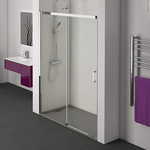 Mampara de Ducha FRONTAL - EstiloBaño® BOSTON - 1 Fijo y 1 Puerta Corredera - TRANSPARENTE - Cristal de Seguridad 6 mm -ANCHO 138 cm (medida adaptable 138 a 141 cm)