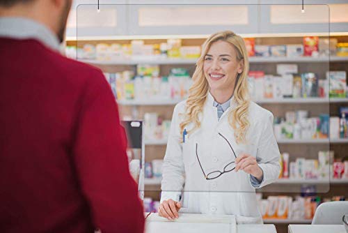 Mampara de metacrilato mostrador. Pantalla protección transparente para colgar farmacia tiendas hostelería gimnasio oficina (120 x 80)