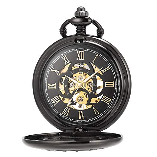 ManChDa Antiguo Negro Hunter Números Romanos Dragon y Phoenix/Reno Patrón Hueco Mecánico Reloj de Bolsillo + Caja de Regalo (1.Black, HBH065) ManChDa Antiguo Negro Hunter Números Romanos Dragon y Phoenix/Reno Patrón Hueco Mecánico Reloj de Bolsillo + Caja de Regalo (1.Black, HBH065)
