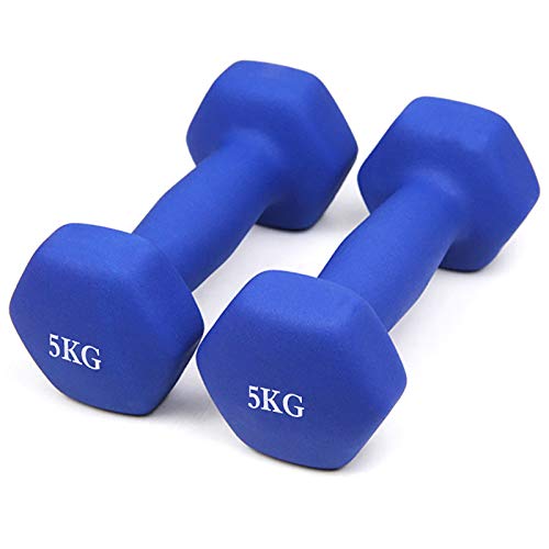 Mancuernas Hexagonales de Neopreno | 0.5kg/1kg/1.5kg/2kg/3kg Juego de Mancuernas Antideslizantes de Hierro Fundido | Ejercicio Físico, Equipo de Gimnasio en Casa, Entrenamiento, Cardio,Azul,5kg