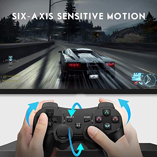 Mando PS3 inalámbrico Bluetooth Gamepad Doble Vibración Six-Axis Mando a Distancia Joystick para Playstation 3 con Cable USB (2 negros)