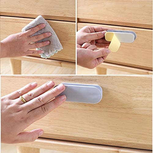 Manija Autoadhesiva,Liwien 8 pcs Manija de Ventana Plastico Pomos Gabinete de Cocina Auxiliar Corredera de Ventana Tiradores de Puerta Autoadhesivos para Cajón Armario Refrigerador(Blanco Gris)