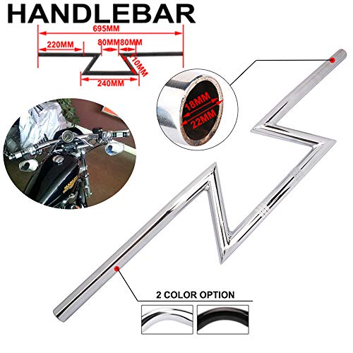 Manillar para motocicleta de 7/8 pulgadas, barra en Z, cromo, universal, 22 mm, barras de mano para Harley Sportster XL 883 1200 Cruiser Bobber Custom Chopper Dyna Tour Glide Road Manillar para motocicleta de 7/8 pulgadas, barra en Z, cromo, universal, 22 mm, barras de mano para Harley Sportster XL 883 1200 Cruiser Bobber Custom Chopper Dyna Tour Glide Road