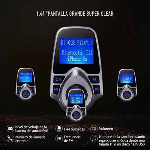 Manos Libres Bluetooth Transmisor FM Coche de VicTsing, Bluetooth Coche Musica FM Transmisor,Reproductor MP3 Coche, Adaptador de Radio, 1.44 Pulgadas Cargador de Coche de USB-Gris Manos Libres Bluetooth Transmisor FM Coche de VicTsing, Bluetooth Coche Musica FM Transmisor,Reproductor MP3 Coche, Adaptador de Radio, 1.44 Pulgadas Cargador de Coche de USB-Gris