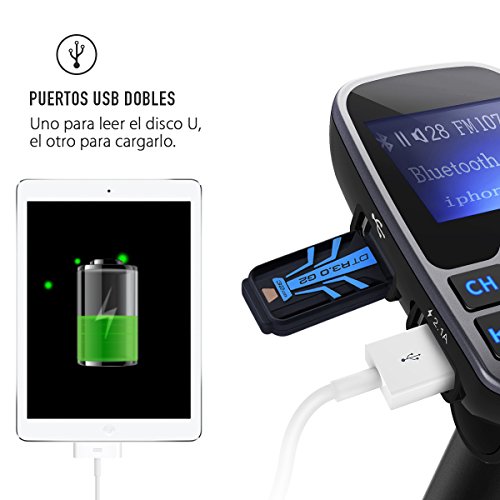 Manos Libres Bluetooth Transmisor FM Coche de VicTsing, Bluetooth Coche Musica FM Transmisor,Reproductor MP3 Coche, Adaptador de Radio, 1.44 Pulgadas Cargador de Coche de USB-Gris Manos Libres Bluetooth Transmisor FM Coche de VicTsing, Bluetooth Coche Musica FM Transmisor,Reproductor MP3 Coche, Adaptador de Radio, 1.44 Pulgadas Cargador de Coche de USB-Gris