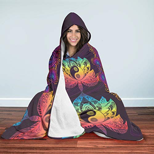 Manta con capucha para yoga y meditación, diseño de Lotus Yin Yang, manta de sofá con capucha, manta de forro polar, manta de invierno, manta mullida para adultos y niños, carbón, para Galaxy S3
