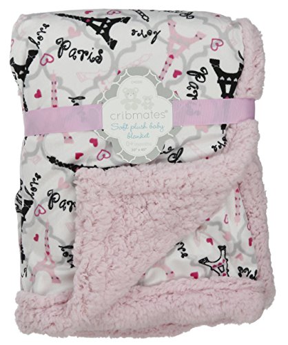 Manta de bebé de princesa rosa – suave de doble capa Sherpa con divertido diseño de París para niñas y niños pequeños