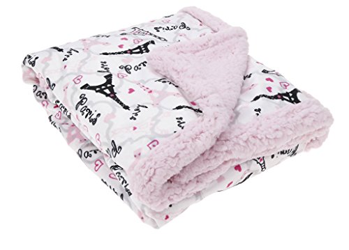 Manta de bebé de princesa rosa – suave de doble capa Sherpa con divertido diseño de París para niñas y niños pequeños