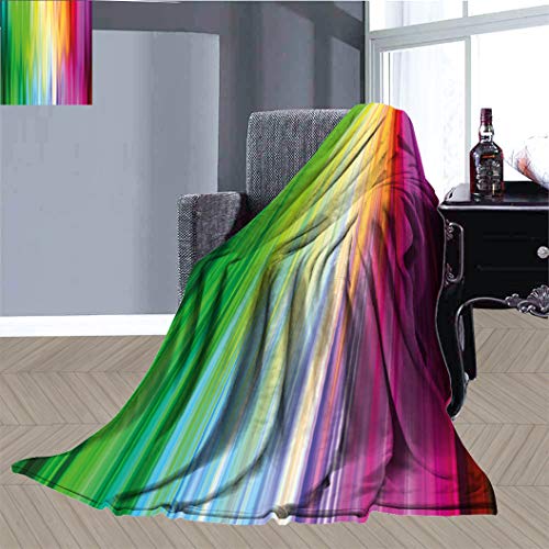 Manta de felpa de forro polar, colores abstractos que se ven como fluir en uno en otro arco iris esquemado ilustraciones manta ligera para sofá casero, 60 x 50 pulgadas multicolor