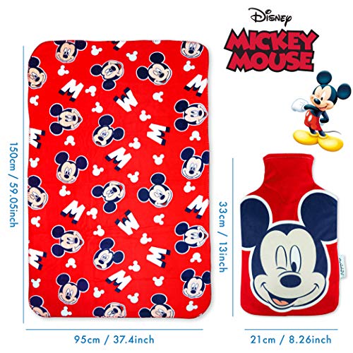 Manta Polar y Bolsa de Agua Caliente, Pack de Mickey Mouse – Manta Infantil Súper Suave y Botella de Agua Caliente para el Frío con Diseño Oficial de Mickey Mouse | Regalos Originales para Niños