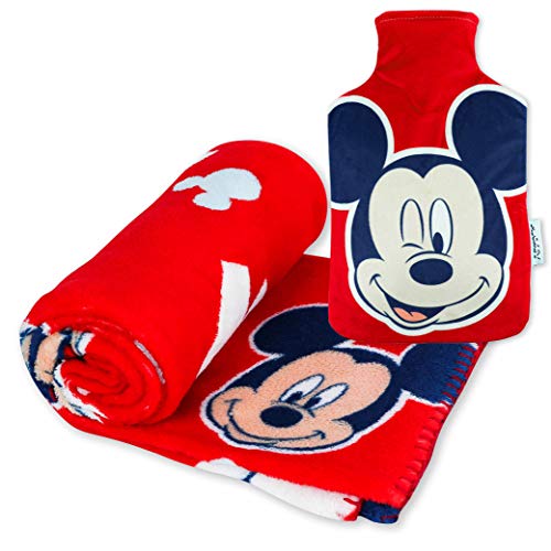 Manta Polar y Bolsa de Agua Caliente, Pack de Mickey Mouse – Manta Infantil Súper Suave y Botella de Agua Caliente para el Frío con Diseño Oficial de Mickey Mouse | Regalos Originales para Niños