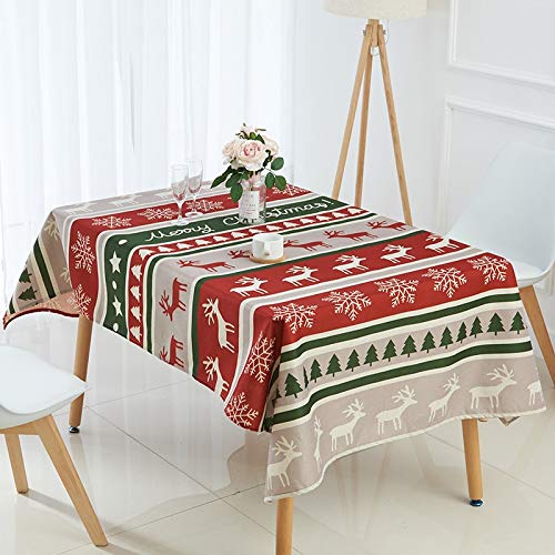 Mantel rectangular con diseño de alce de muñeco de nieve y árbol de Navidad manteles rectangulares en tela decoracao para la cubierta de la mesa del hogar A2 135x160cm