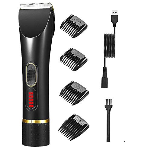 Máquina de Cortapelos profesional, Máquina recortadora de barba Inalámbrico de 2 velocidades Set Recortador de Barba y Cortapelos Kit Familia Batería Recargable para Adulto Niño color negro/oro