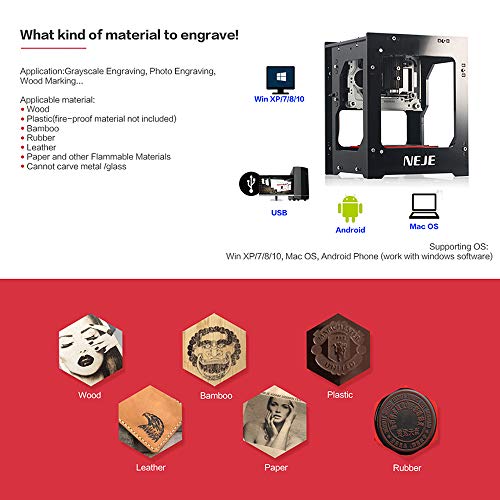 Máquina de Grabado laser,Ritioner 1500mW 405nm grabadora laser con USB,Mini DIY Grabador para Tallar Caoba,Bambú,Tarjetas de Papel etc