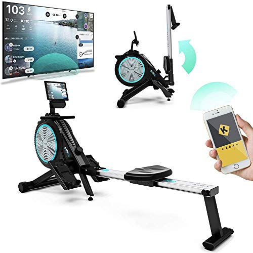 Máquina de remo de aire Fitness Blade | Uso en el hogar plegable | Remero de doble resistencia magnética + aire | Kinomap | Transmisión de video en vivo | Entrenamiento y entrenamiento por video | Co