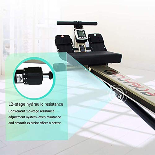 Máquina de remo plegable, sistema de freno magnético sin mantenimiento y Air Rower silencioso, 12 niveles de resistencia ajustable, monitor LCD de computadora de entrenamiento, equipo de fitness