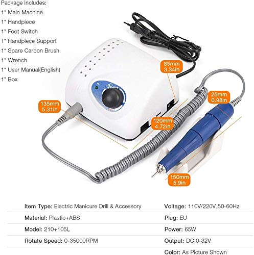 Máquina Eléctrica de taladro de uñas de 65W 40000 RPM, fuerte 210 105L 2,35mm, modelo de manicura pedicura, lima de uñas, equipo de arte de uñas Máquina Eléctrica de taladro de uñas de 65W 40000 RPM, fuerte 210 105L 2,35mm, modelo de manicura pedicura, lima de uñas, equipo de arte de uñas